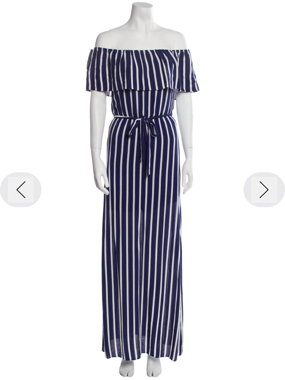 Alice + Olivia Navy and White Off-Shoulder Striped Maxi Dress - Size 6